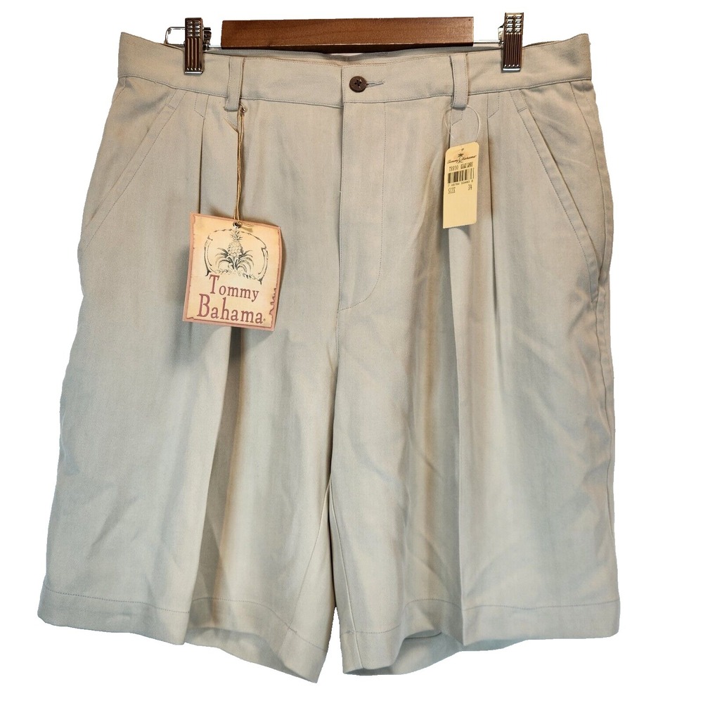 Tommy Bahama 100% Silk Shorts Men's Size 34 Beige 100% Silk Chino Pleated Summer